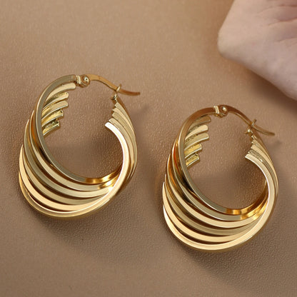 Women 18K Gold Plated Stainless Steel Fashion Wedding Party Earrings Jewelry Party Gift