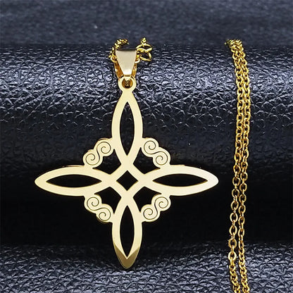 Men Women Silver Color Wicca Witchcraft Stainless Steel Witch Irish Knot Necklace
