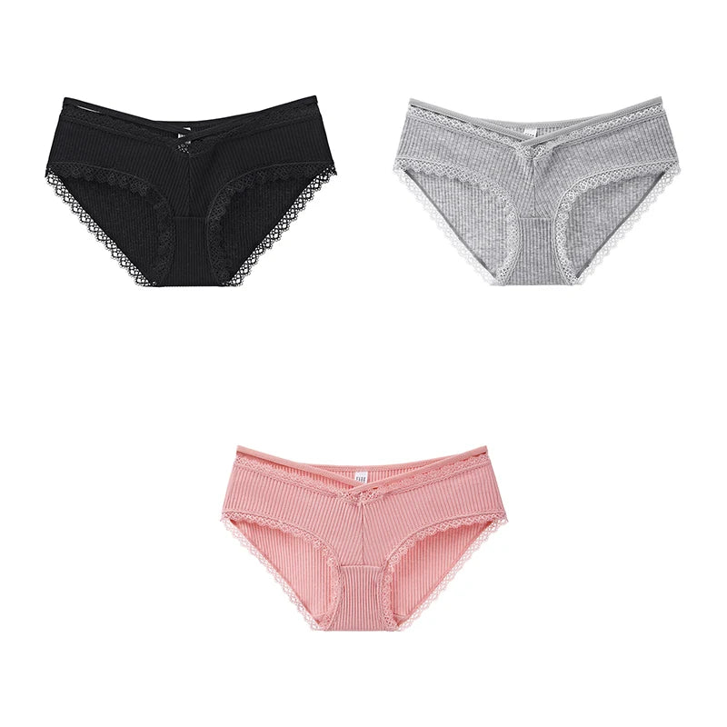 3Pcs Cotton Briefs Underwear Women Solid Soft Underpants Low-Rise Panties