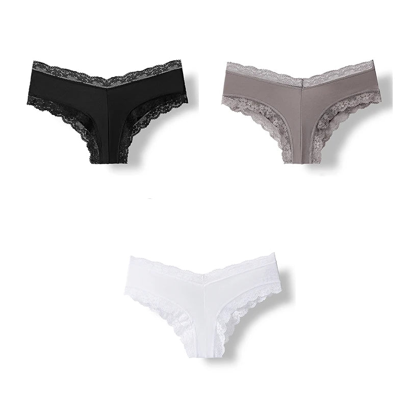 3 Pcs Briefs Women Seamless Underwear Lingerie Hollow Out Lace Low-Rise Panties