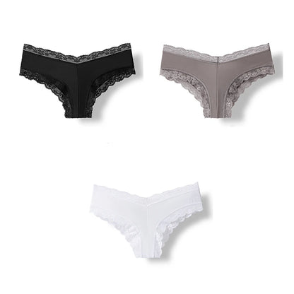 3 Pcs Briefs Women Seamless Underwear Lingerie Hollow Out Lace Low-Rise Panties