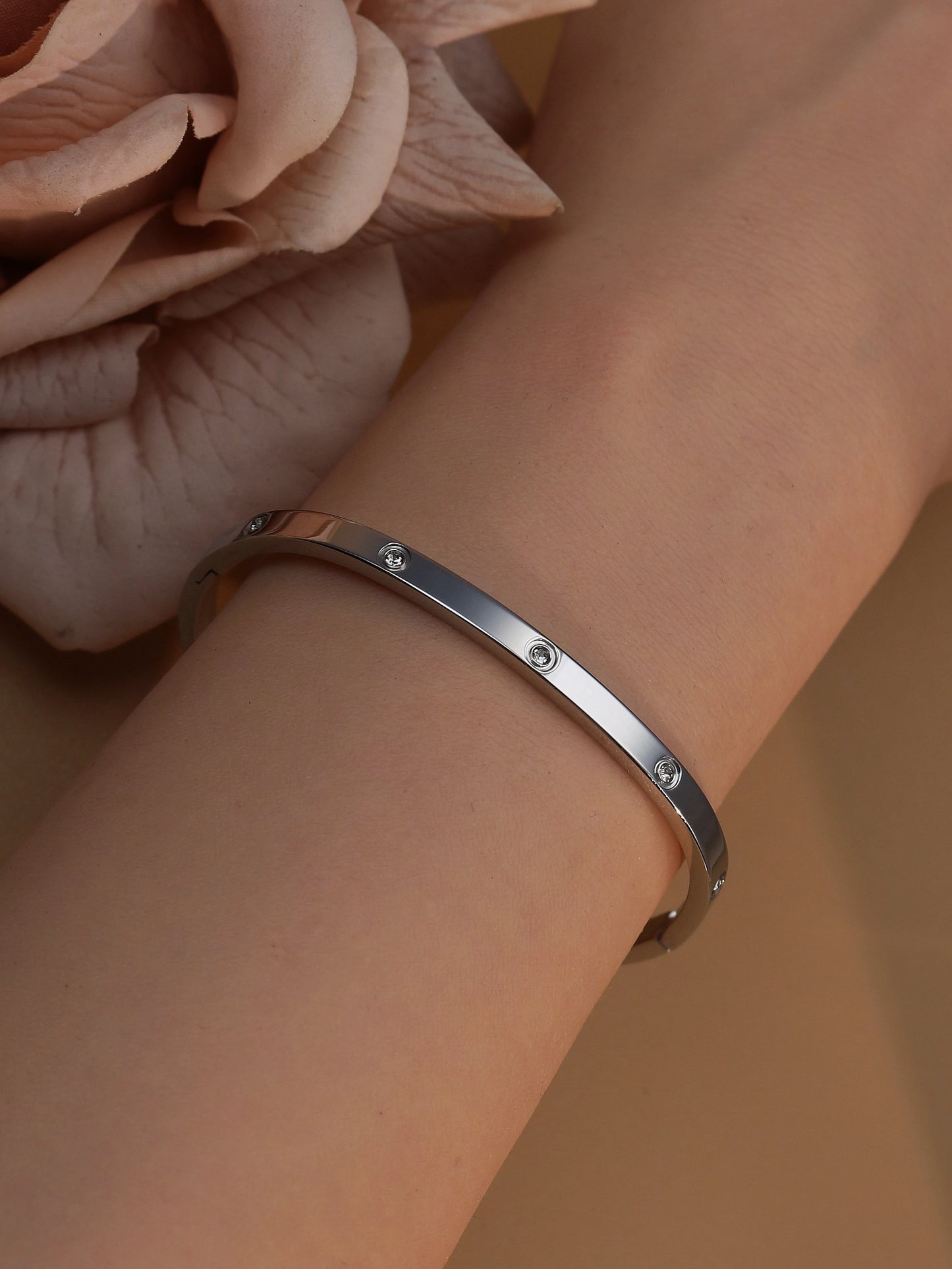 18K Plated Stainless Steel Zircon Fashion Women's Bracelet Bangles Gifts