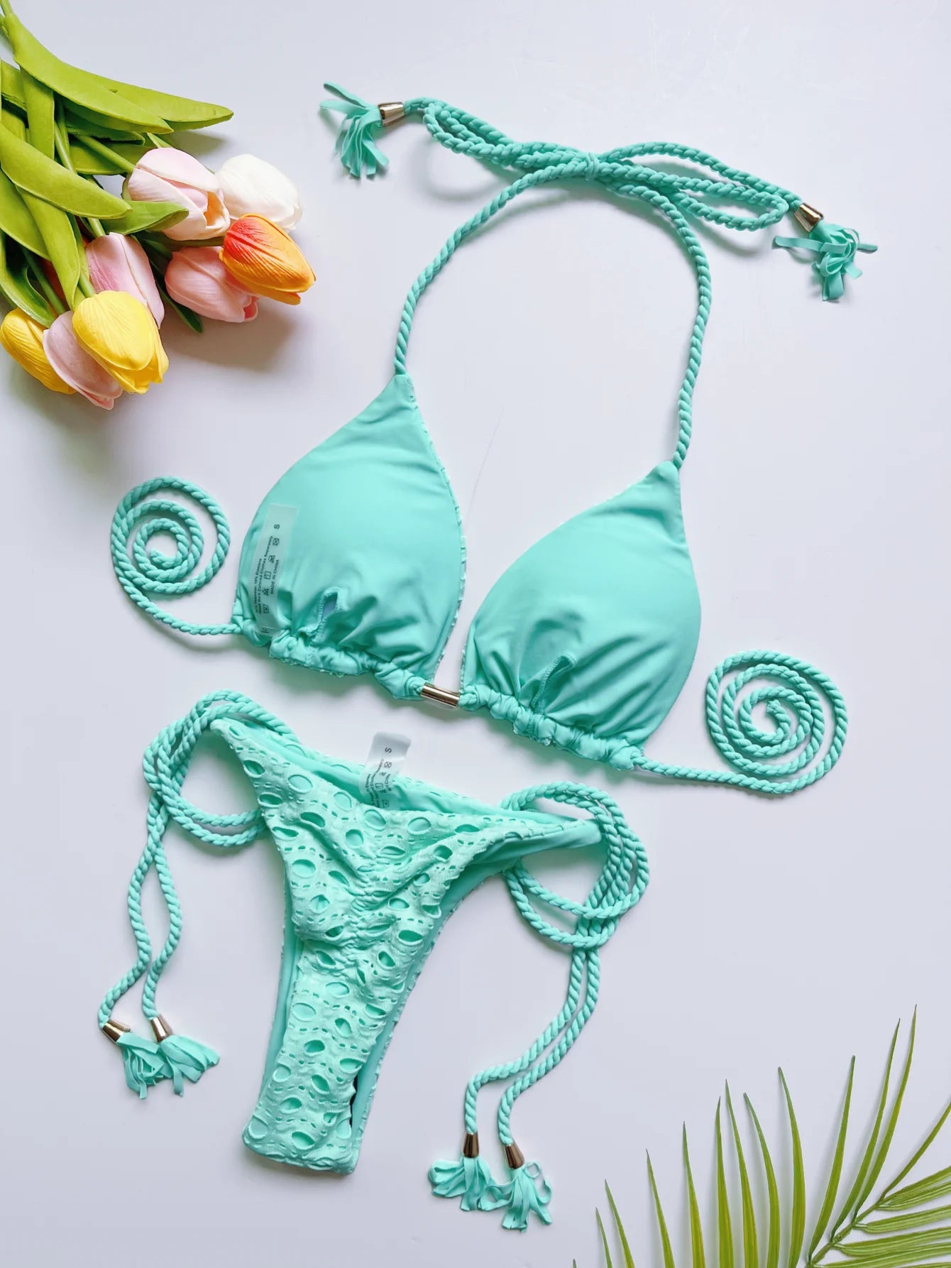 Sexy Hollow out Braiding rope Bikini Swimwear Swimsuit Triangle Solid Bathing Brazilian Suit