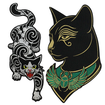 Large Black Noble Animal Cat Patch Embroidered Patches Iron on Clothing Backpack Badges Twill Craft Stickers