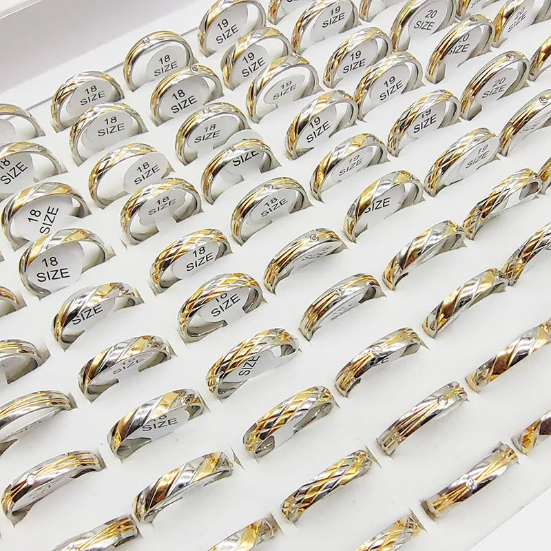 15pcs/Lot Wholesale Thin Stainless Steel Finger Double Colors Crystal Joint Rings