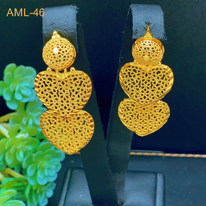 Dubai 24K Gold Plated Women Heart African Indian Bridal Wedding Necklace Earrings Jewelry Set