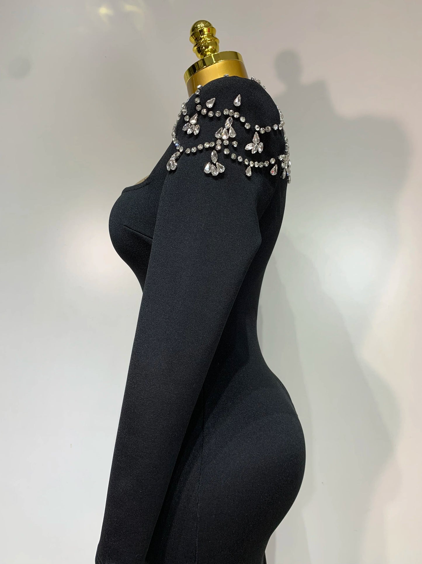 Sexy Diamond Tight Long Sleeve Square Neck Bandage Wedding Evening Formal Dress Gowns