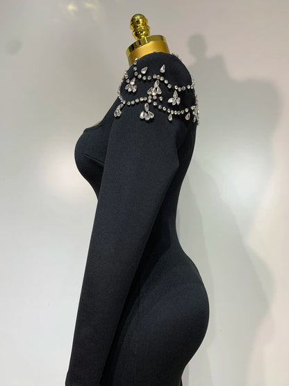 Sexy Diamond Tight Long Sleeve Square Neck Bandage Wedding Evening Formal Dress Gowns