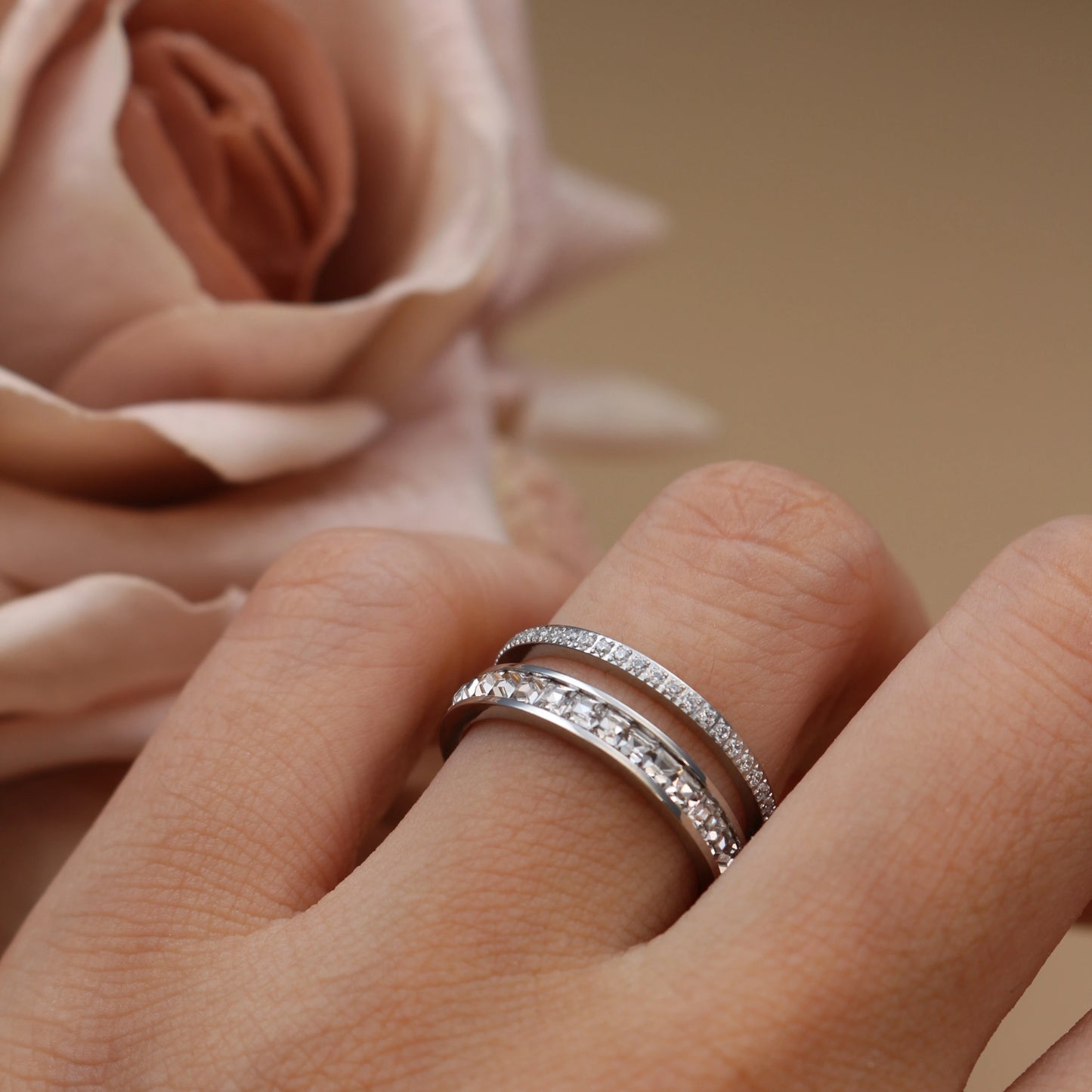 Women 18k Gold Color Cubic Zircon Stainless Steel Fashion Crystal Wedding Party Ring