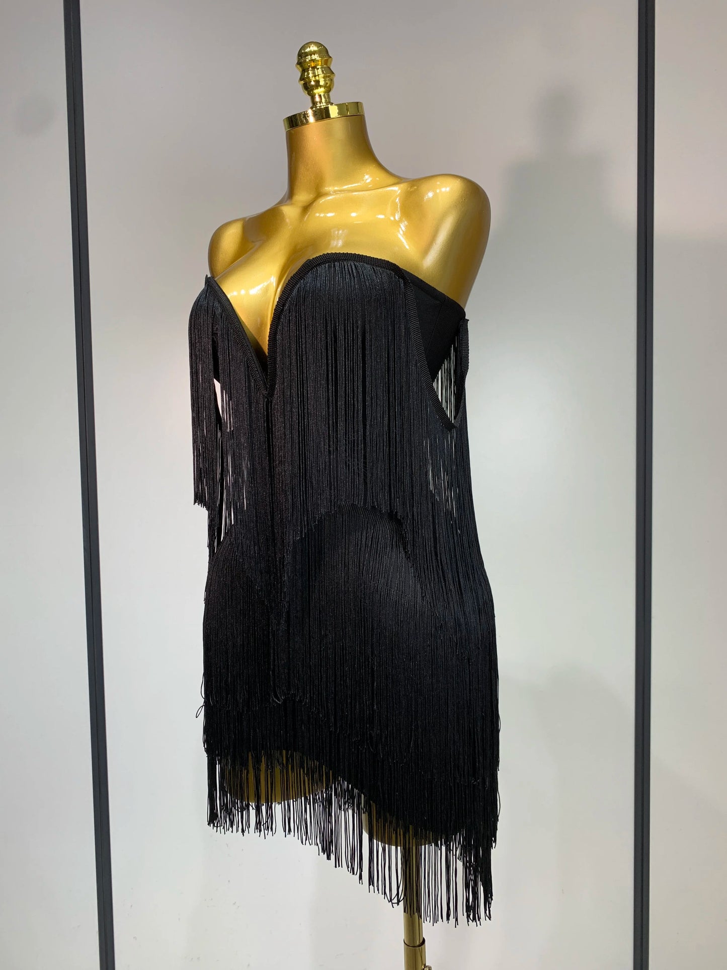 Sexy Strapless Tassel Off Shoulder Bandage Celebrity Evening Party Mini Birthday Dress