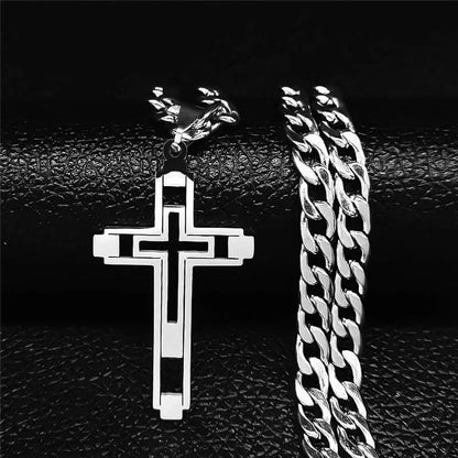 Men Fashion Cross Gold Stainless Steel Choker Cross Stainless Steel Choker Pendant Necklace
