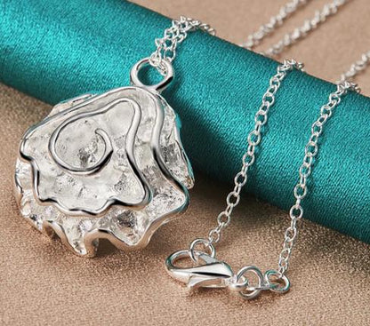Women 925 Sterling Silver Rose Flower 18-30Inches Chain Wedding Engagement Party Charm Pendant Necklace
