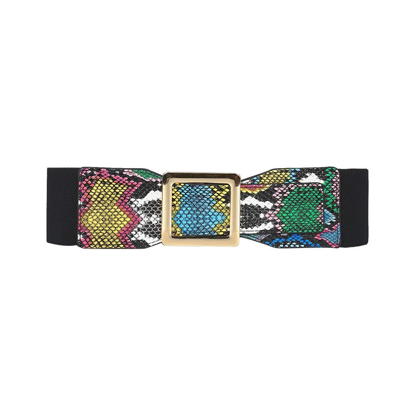 Fashion Elastic Waist Sealing Women's Green Snake Decorative Retractable Belts