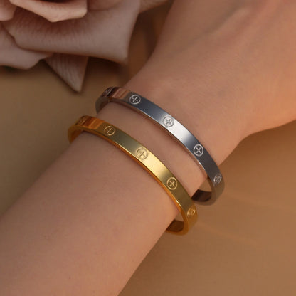 18K Gold-Plated Cross Screwdriver Stainless Steel Zircon Bangle Bracelet Women's Jewelry