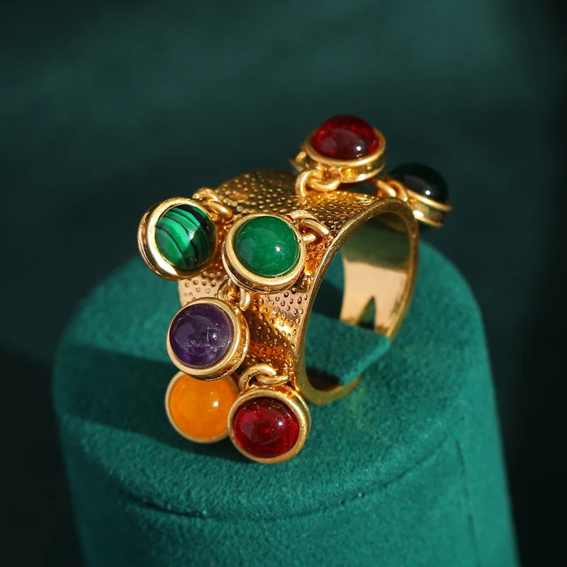 Women Red Oval Round Natural Stone Vintage Open Engagement Rings