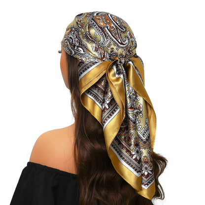 90cm Women Four Seasons Square Silk Satin Bandana Wrap Shawl Scarves Scarfs Spk13