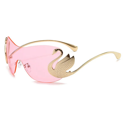 Y2k Women Fashion Swan Inlay Gradient Lens Shades Oversized Rimless Sunglasses Glasses