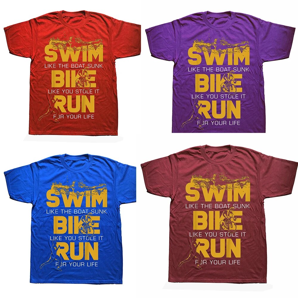Men Swimmer Bike Run Streetwear Short Sleeve T-shirt Tops Tees