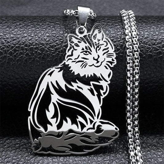 Cute Cat Ragdoll Kitty Women Men Stainless Steel Silver Color Chain Pendant Necklace