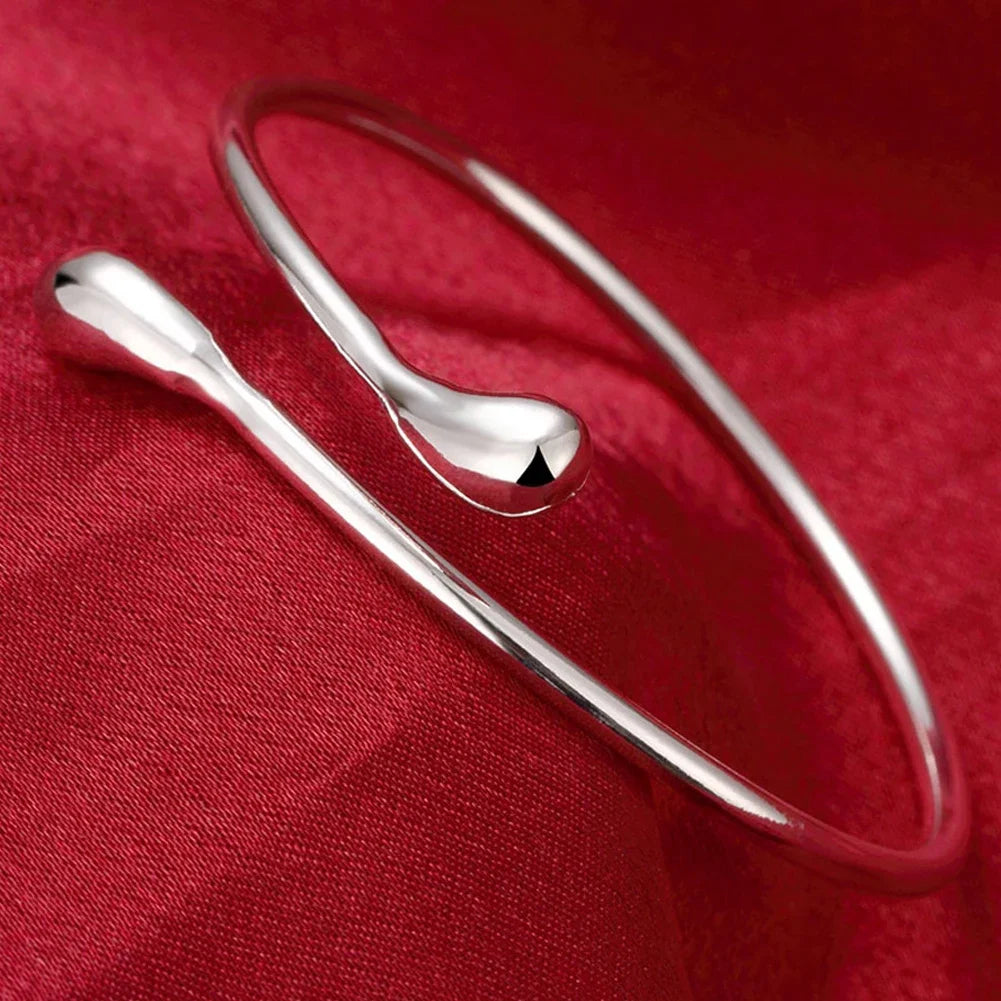 925 Sterling Silver Charms Open Women Fashion Adjustment Cuff Wedding Bangles Bracelet