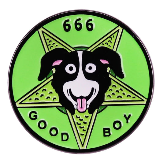 Mr. Pickles 666 Good Boy evil dog demon enamel pin green brooch badge