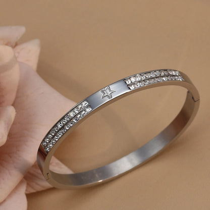 18K Gold Plated Stainless Steel Hollow Star Zircon Bracelet Bangle