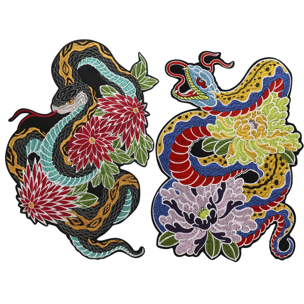 Colorful Python Embroidered Motorcycle Patch Appliques Iron on Patches Badge Clothes Sewing