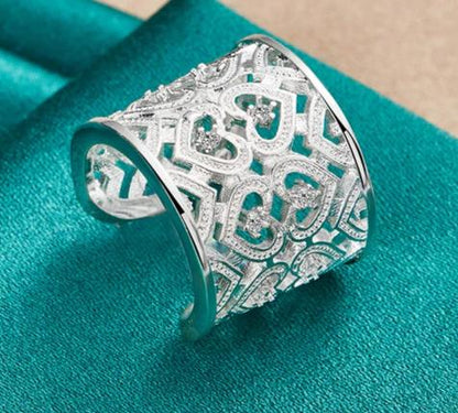 925 Sterling Silver Big Net Women Wedding Engagement Charm Weaving Ring