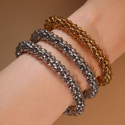 Luxury Women Roman Numeral Bead 18K Gold-Plated Stainless Steel Bangle Bracelet