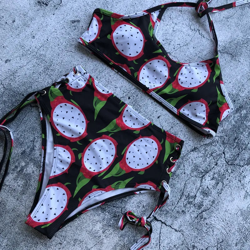Women Swimsuit High Waist Bandage Sport Swimwear Bikini Push Up Beachwear Bathing Suit