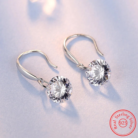 Solid 925 Sterling Silver Bridal Wedding Crystal Zircon Drop Earrings