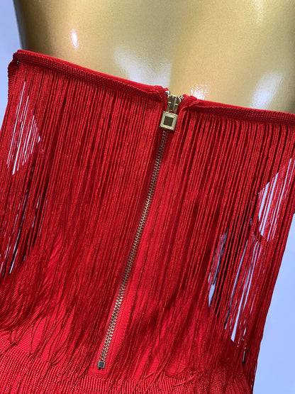 Sexy Strapless Tassel Off Shoulder Bandage Celebrity Evening Party Mini Birthday Dress