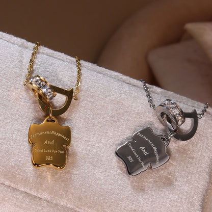Women Small Elephant Zircon Roman Numeral 18K Gold-Plated Stainless Steel Necklace
