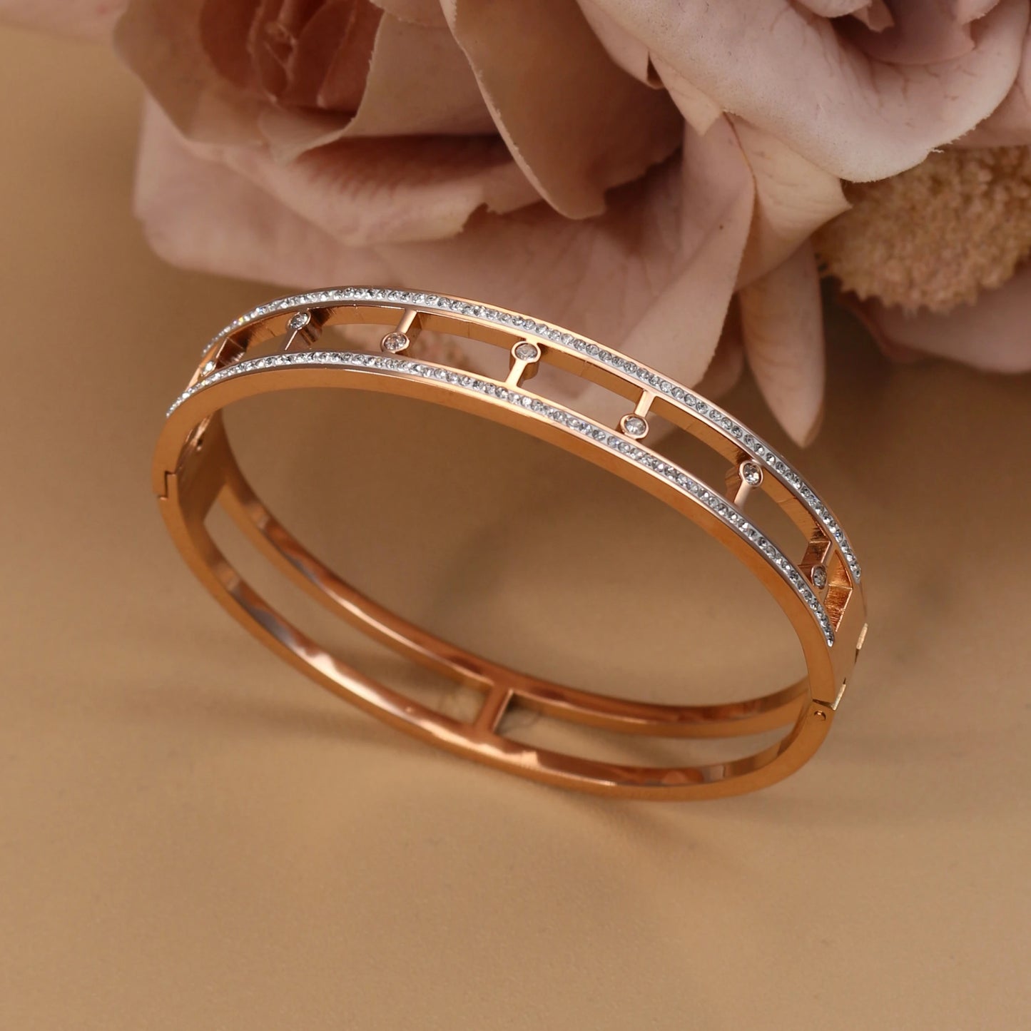 Women Stainless Steel Cross Small Zircon Round Charm Crystal Bangle Bracelet