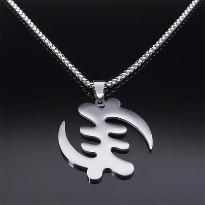 Women Men Stainless Steel Silver Color Ethnic Adinkra Gye Nyame Ghana African Chain Necklace