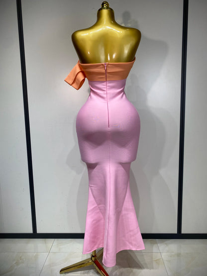 Sexy One Shoulder Color Block Bandage Celebrity Elegant Evening Birthday Party Dress