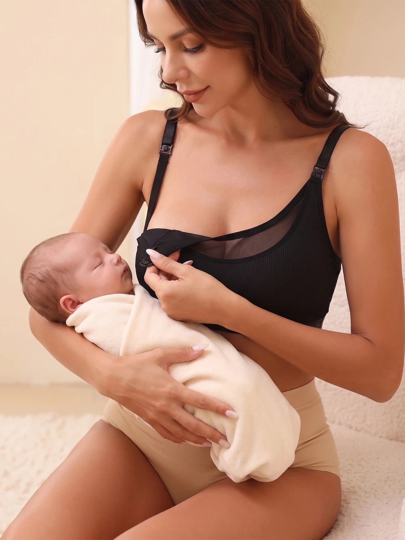 Women Wire Free Ribbed Mesh Clip Breastfeeding Support Fit Breast Pumps Maternity Nursing Bra