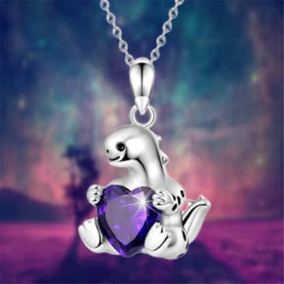 Animal Fashion Cartoon Amethyst Long Neck Dinosaur Pendant Necklace