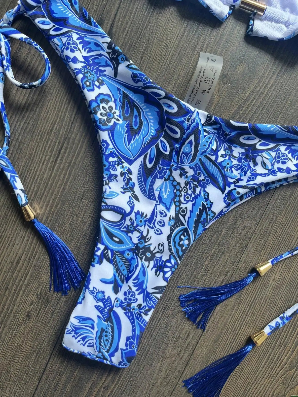 Women's Swimsuit Two-piece Sexy Blue white porcelain Print Bikini Swimwear Bathing Brazilian Suit