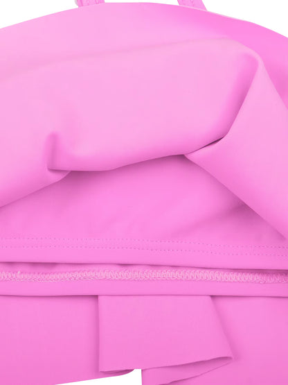 2pcs Kids Girl Sleeveless Pink Ruffle Crop Tops Scale Print Swim Briefs Swimming Suit