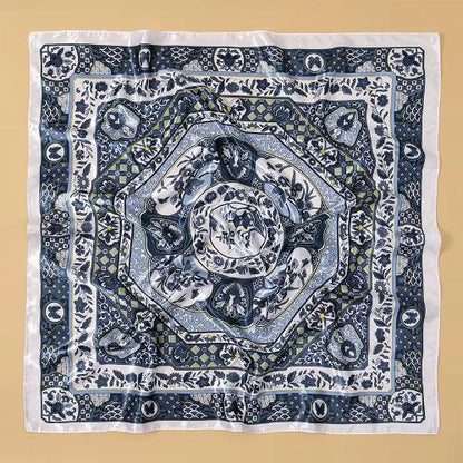 Women Fashion Silk Square Vintage Hijab Flower Prints Pashmina Bandana Scarves