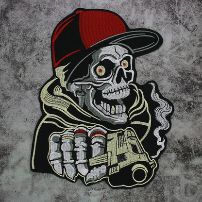 Embroidery Patch Large Back Biker Skull Patch Appliques Iron on Patches Badge Clothes Sewing
