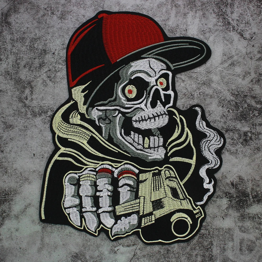 Embroidery Patch Large Back Biker Skull Patch Appliques Iron on Patches Badge Clothes Sewing