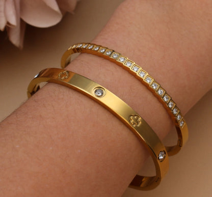 Fashion Stainless Steel Crystal Gold Color Women Bracelet Bangle Party Gift