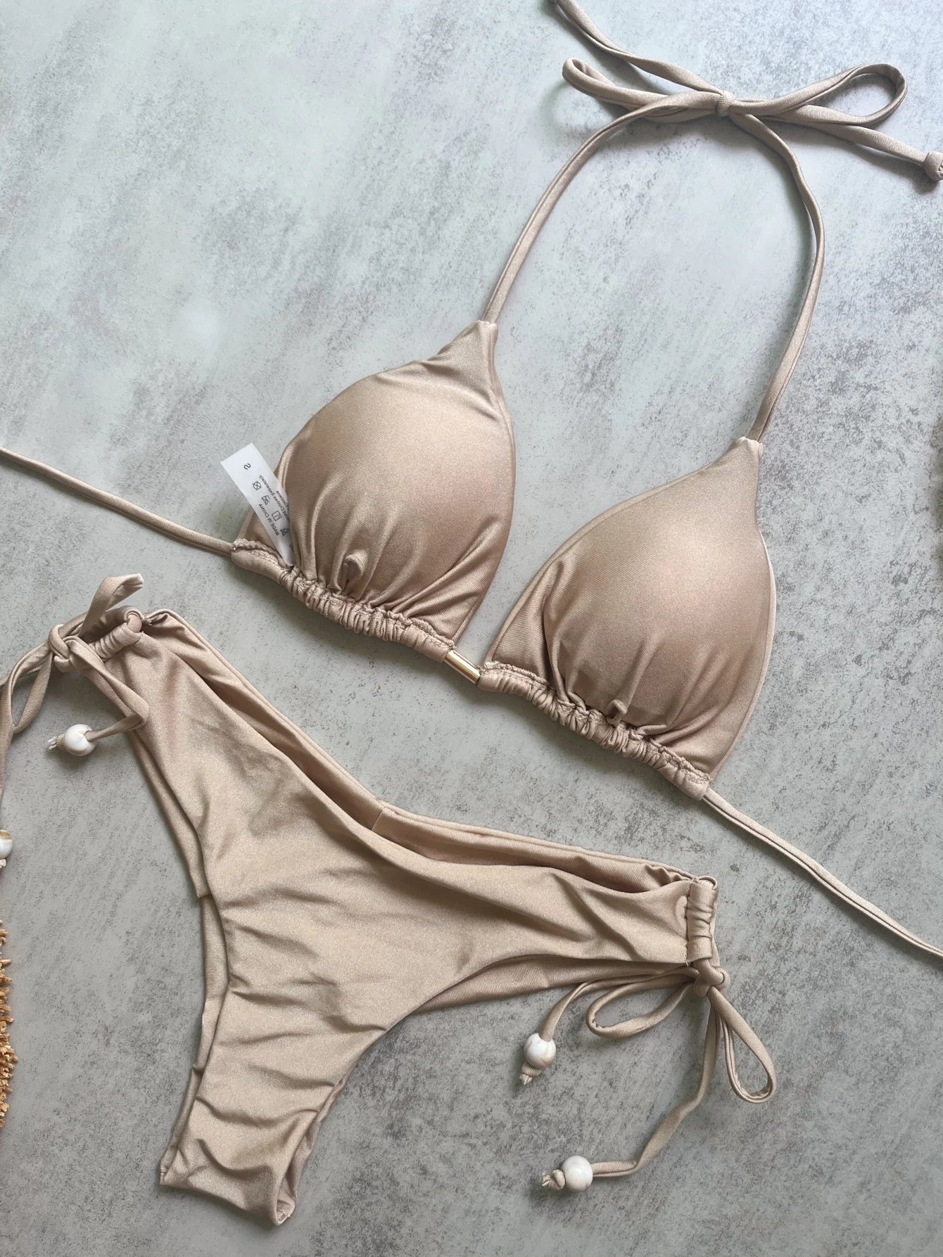 Solid Color Bikini Swimsuit Hanging Neck Rope Split Swimsuit 2-piece Beachwear Suit