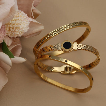 Stainless Steel Zircon Roman Numeral Chain Design Women Bracelet Bangle