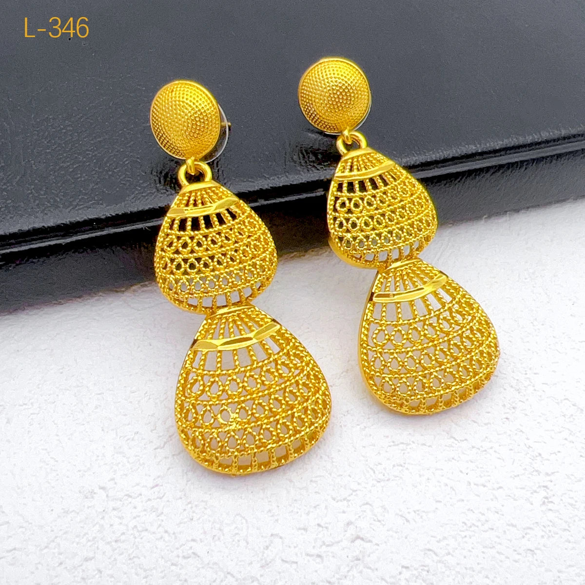 African 24K Gold Plated Women Droplet Dubai Indian Bridal Wedding Party Necklace Earrings Jewelry Set