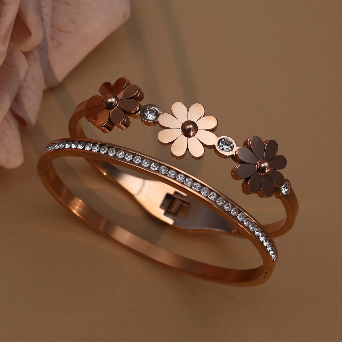 Delicate Crystal Shape Stainless Steel Gold Color Women's Bracelet Bangles