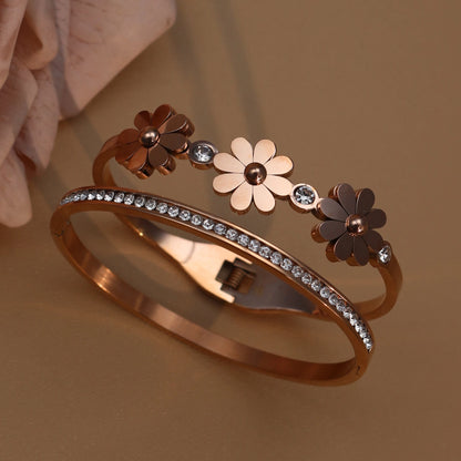 Delicate Crystal Shape Stainless Steel Gold Color Women's Bracelet Bangles