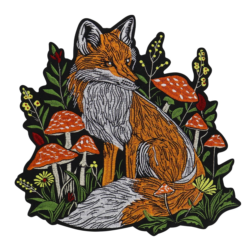 Mushroom Orange Foxes Motorcycle Embroidered Animal Patch Appliques Iron on Patches Badge Clothes Sewing